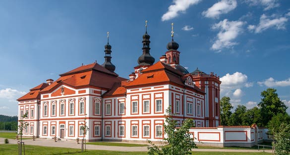 Museum and Gallery of the Northern Pilsen Region at Marianska Tynice. Baroque Church of the Annunciation and the Cistercian Provost Office built in the 18th century. Tynec, CZ.
