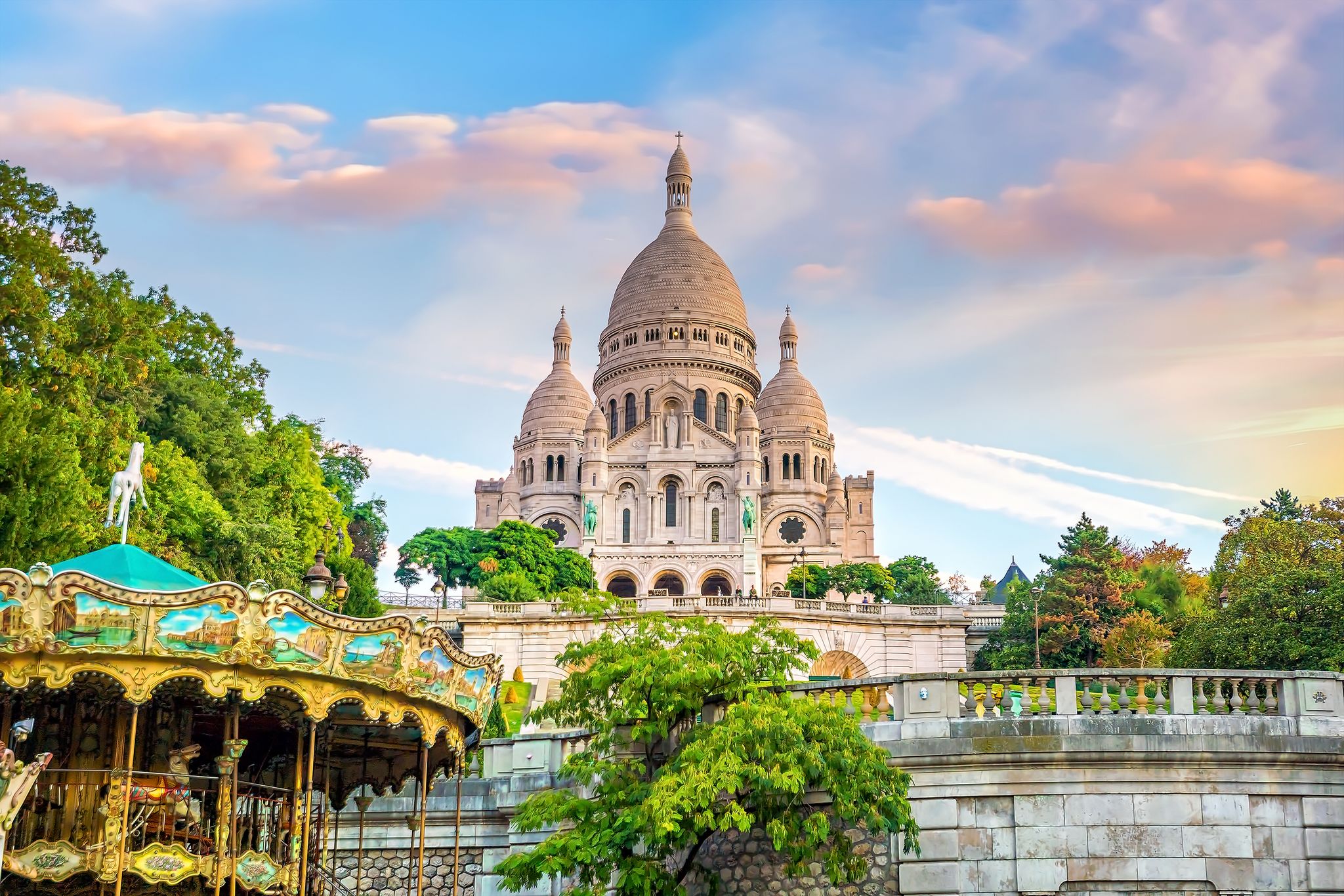 Photo of the Sacred Heart (Sacre Cœur Basilica),on Montmartre hill, Paris, France.
