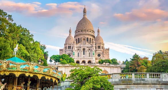 Photo of the Sacred Heart (Sacre Cœur Basilica),on Montmartre hill, Paris, France.