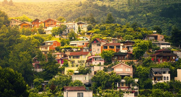 Photo of village houses on mountain slopes, Uludag, Bursa, Turkey.