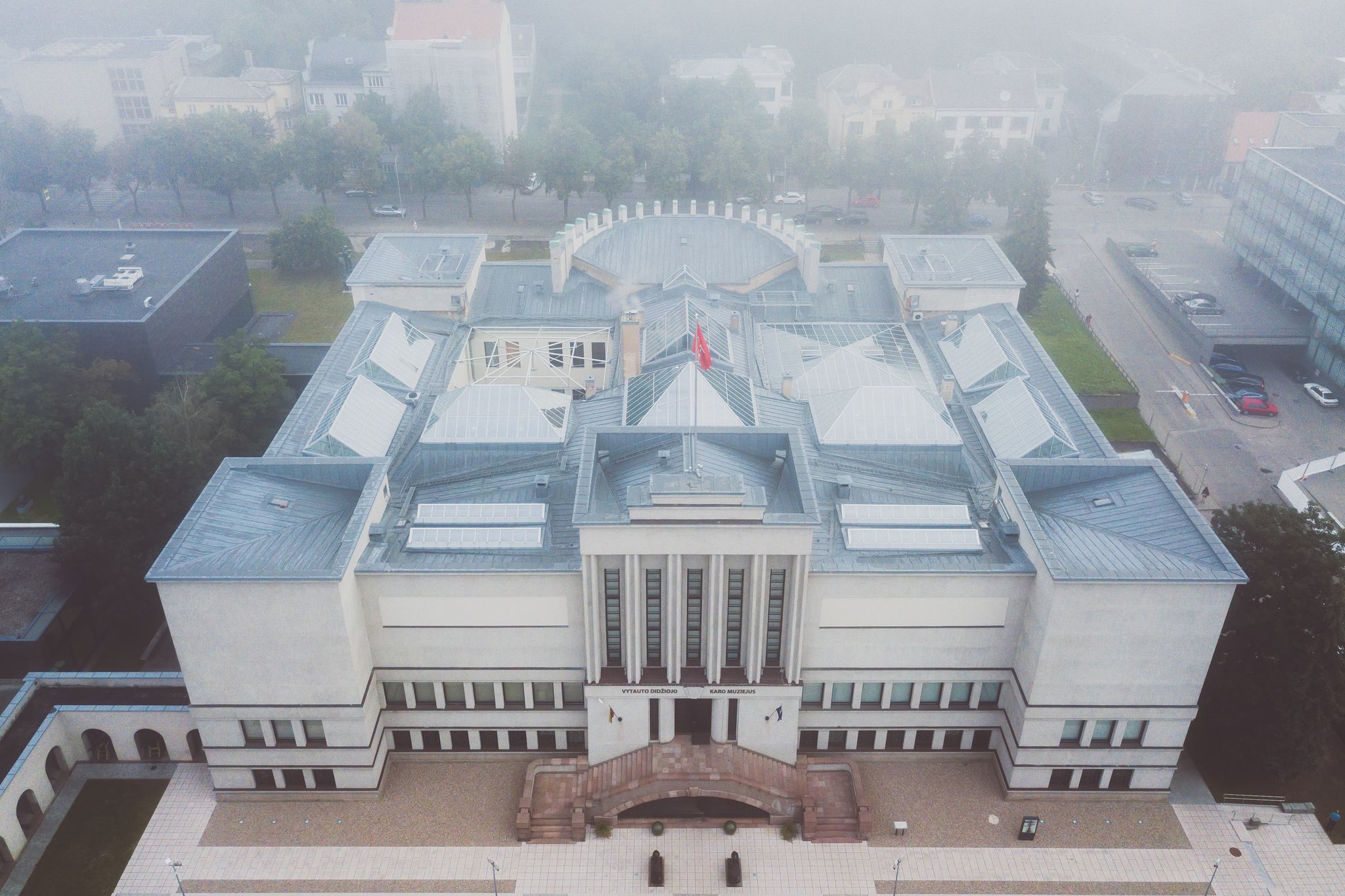Aerial view of Vytautas the Great War Museum in Kaunas. Kaunas is the second-largest city in Lithuania and has historically been a leading centre of economic, academic, and cultural life