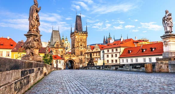 Photo of famous Charles Bridge over the Vltava river in Prague, Czech Republic.