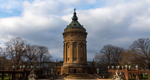 photo of view Mannheim watertower in winter sunshine, Mannheim, Germany.
