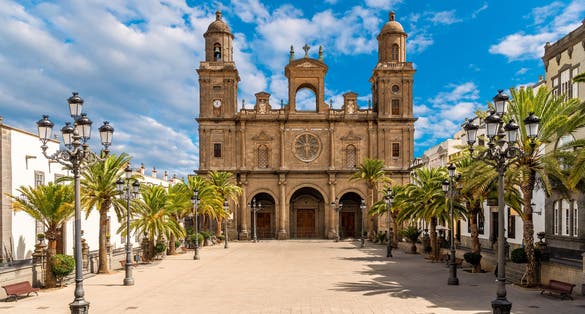 Photo of landscape with Cathedral Santa Ana Vegueta in Las Palmas, Gran Canaria, Canary Islands, Spain.
