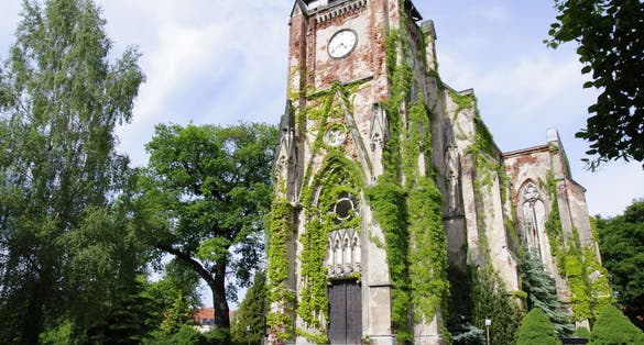 Photo of beautiful view of an old church ruins of Wachau, Markkleeberg, Leipzig, Germany.