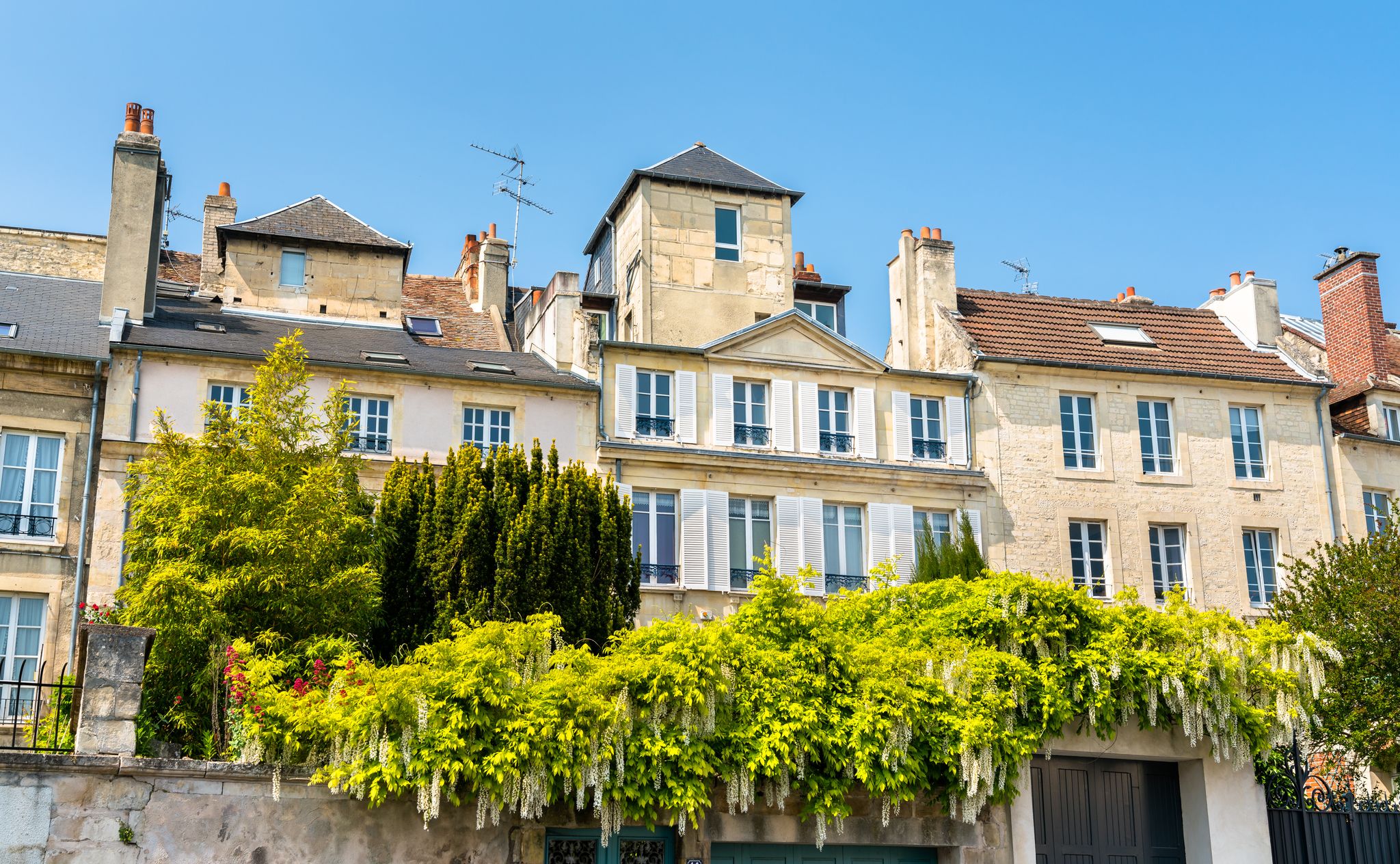 Paris, France. Panoramic view from Arc de Triomphe. Eiffel Tower and Avenue des Champs Elysees. Europe.