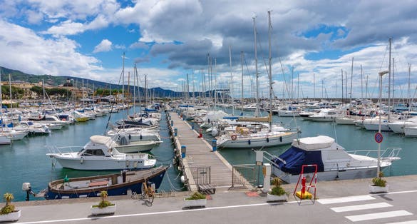 view of the port of Chiavari, Liguria, Italy
