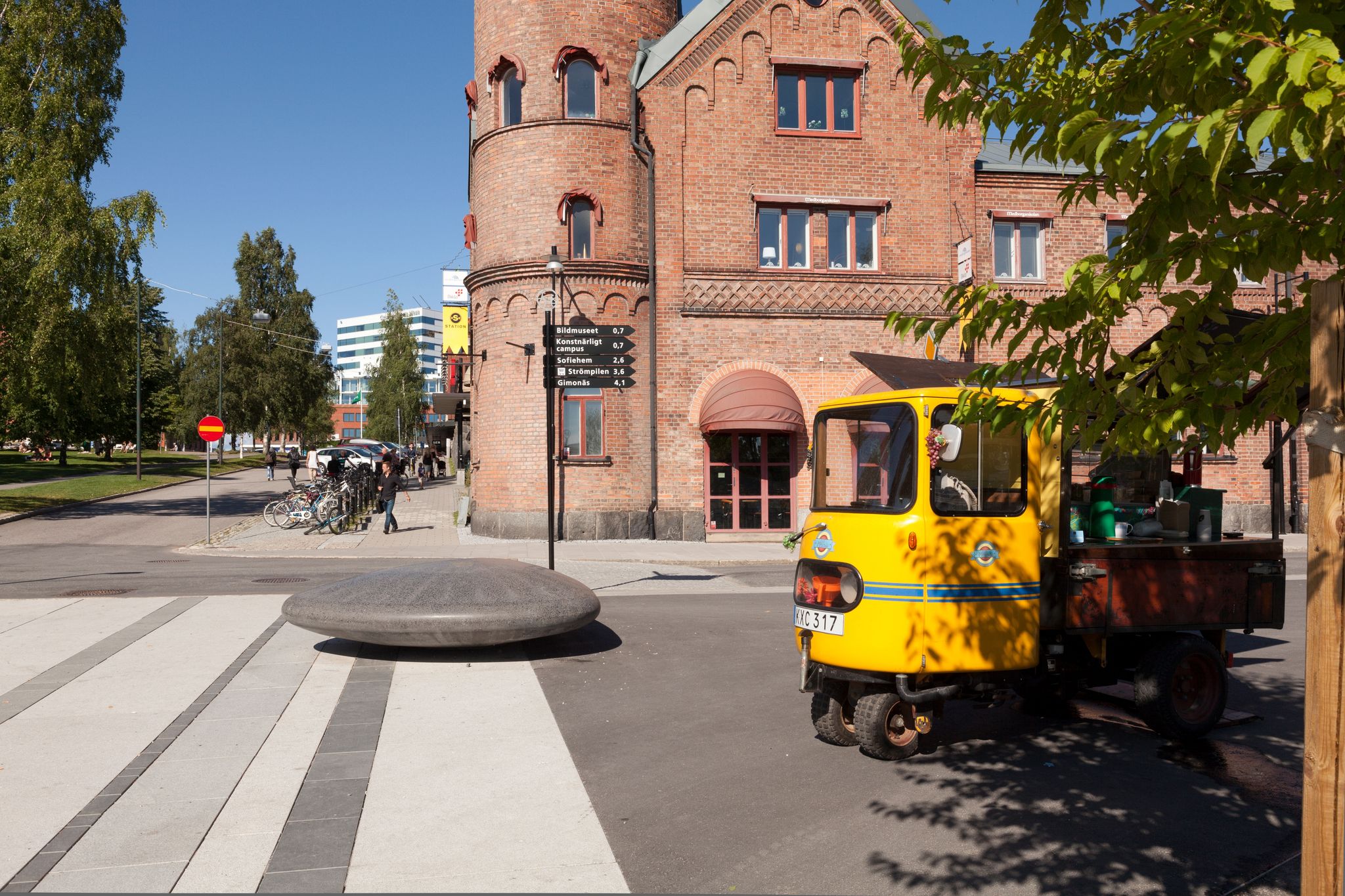  Street view of strolling people in the civic center in Umea, Sweden. 