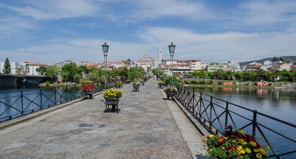 Photo of bridge and Mirandela city, Portugal.