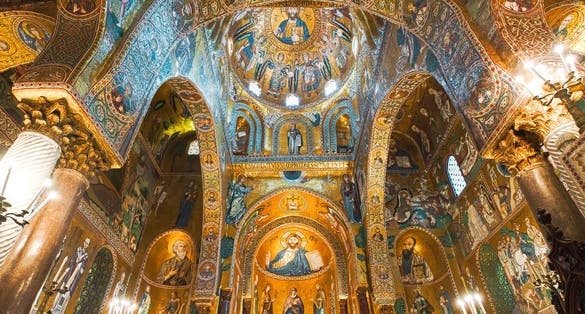 photo of Golden mosaic in La Martorana church in Palermo, Italy .