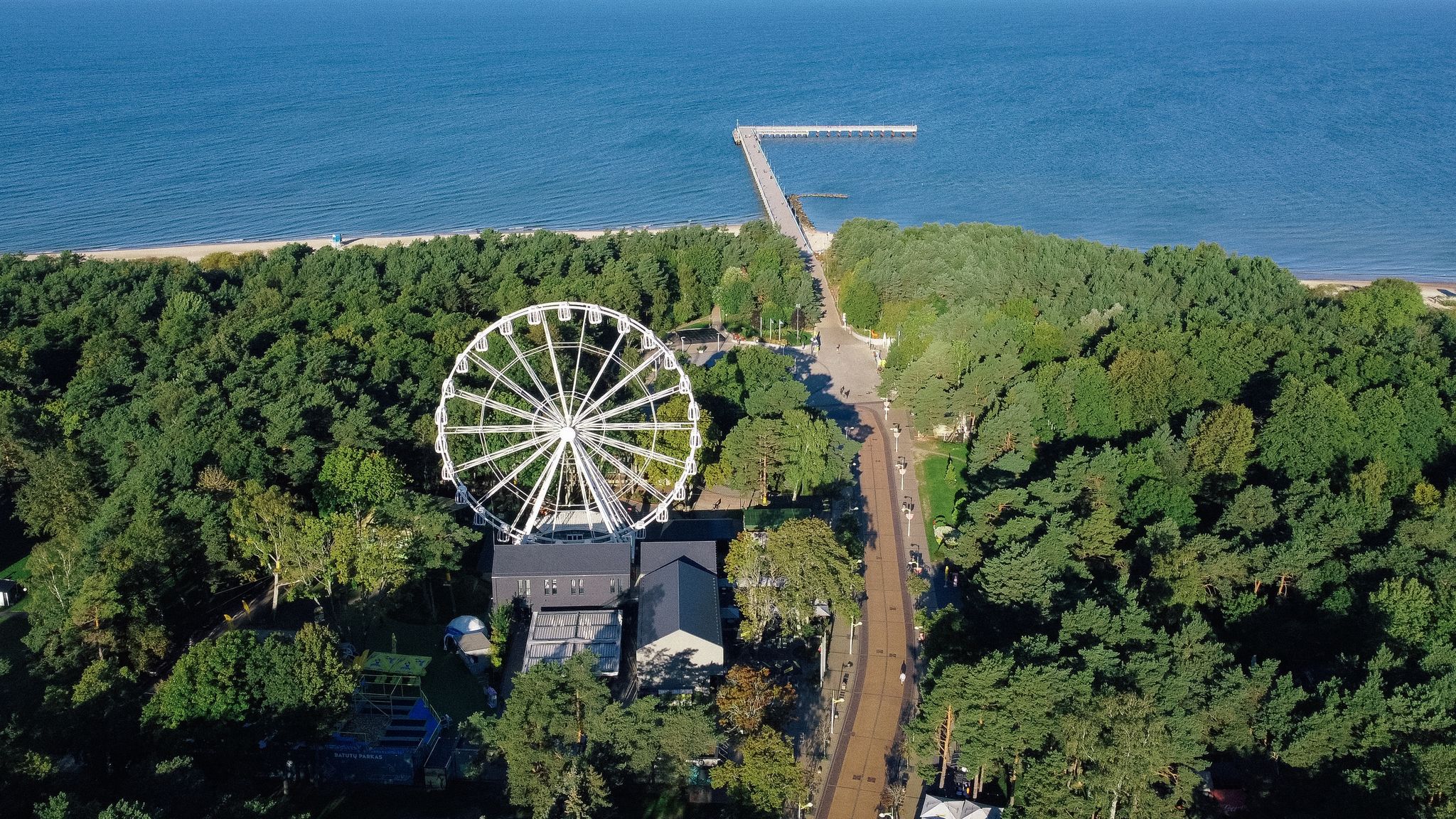 Palanga Lithuania, baltic sea, sandy beach. Drone view, aerial