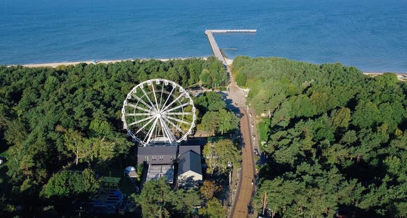 Palanga Lithuania, baltic sea, sandy beach. Drone view, aerial