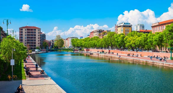 Photo of Darsena artificial reservoir is located near Porta Ticinese in Milan in Lombardy region of northern Italy.