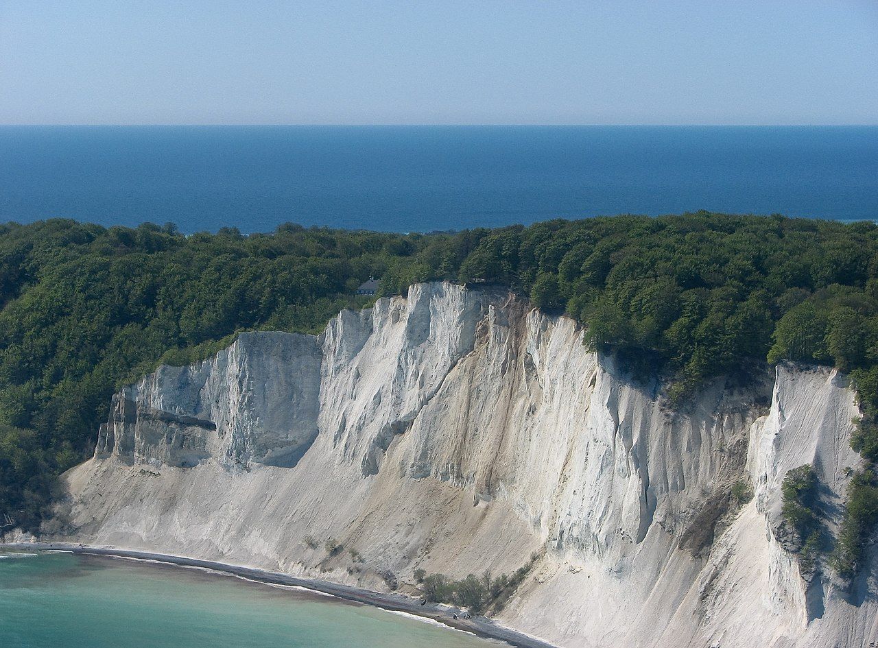 Photo of Møns Klint, the iconic white cliffs of Denmark on a bright autumn day.