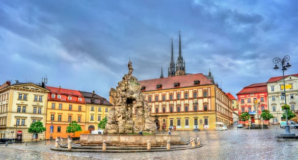 Photo of Parnas Fountain on Zerny trh square in the old town of Brno, Czech Republic.