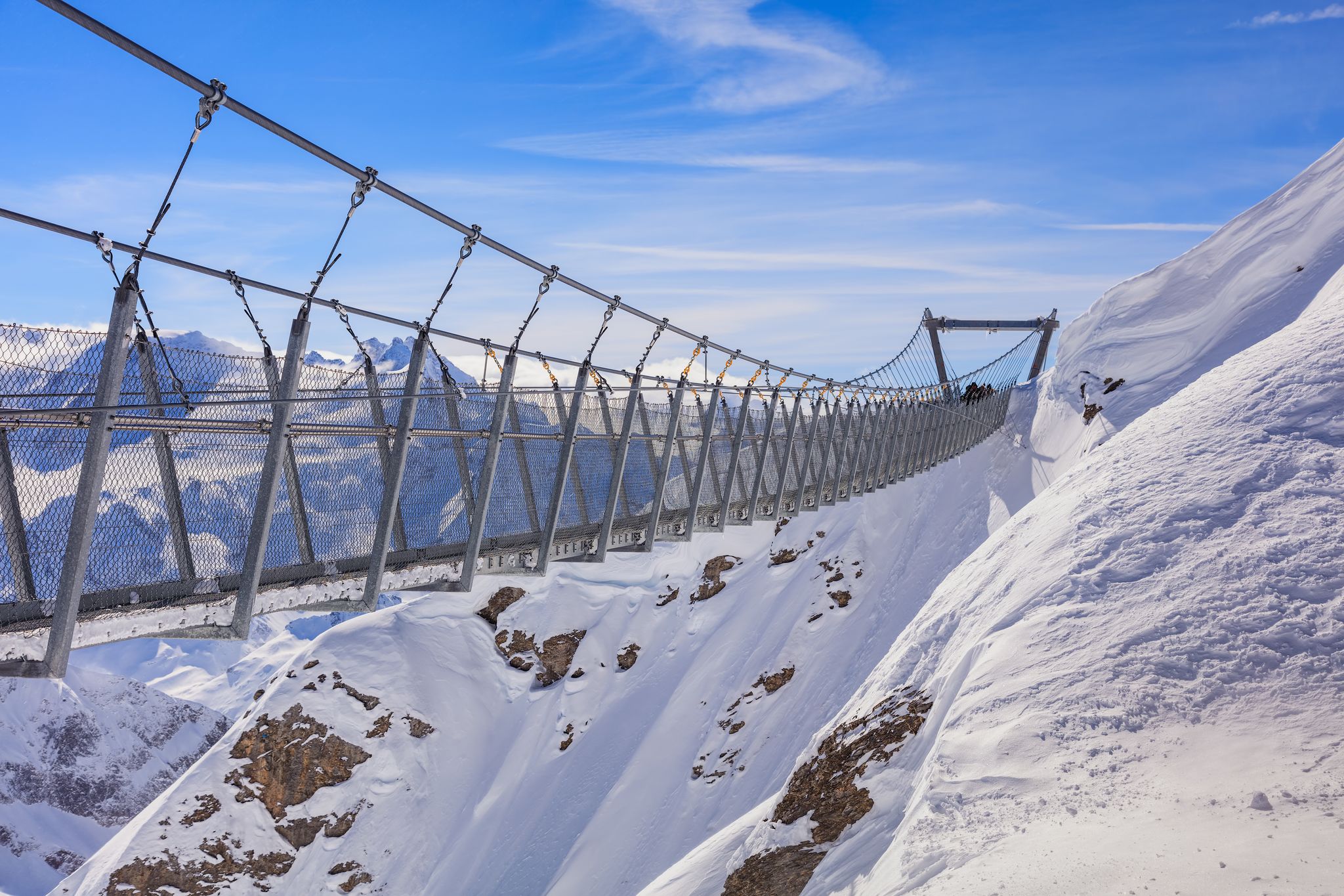 photo of Titlis Cliff Walk in Mount Titlis in the Swiss Alps in winter time.