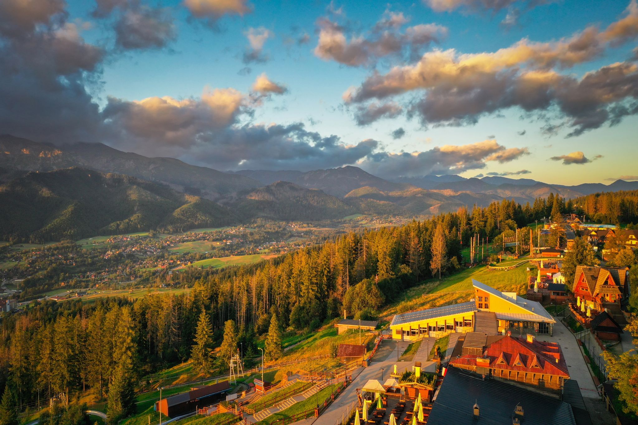 Landscape of the Tatra Mountains at sunrise from the top of Gubalowka peak in Zakopane. Poland.