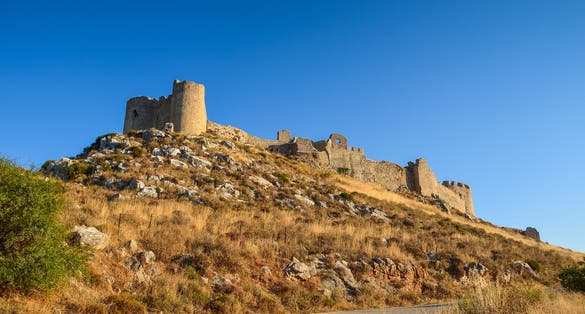 photo of view of The famous Larissa castle at sunset near Argos town. Argolis - Greece,Municipality of Argos and Mykines Greece.