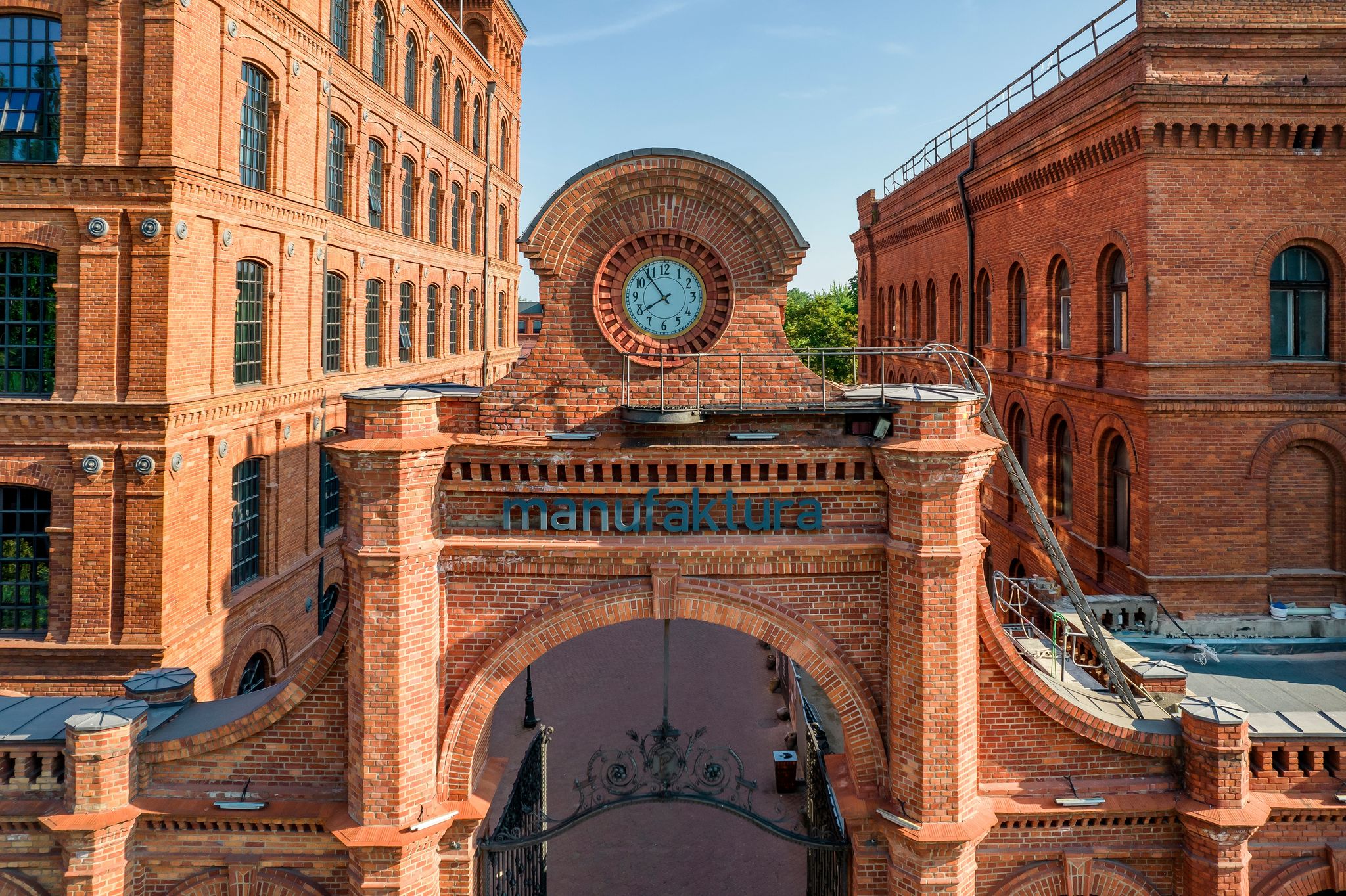 Photo of a close up to Manufaktura historic gate in Lodz, Poland.