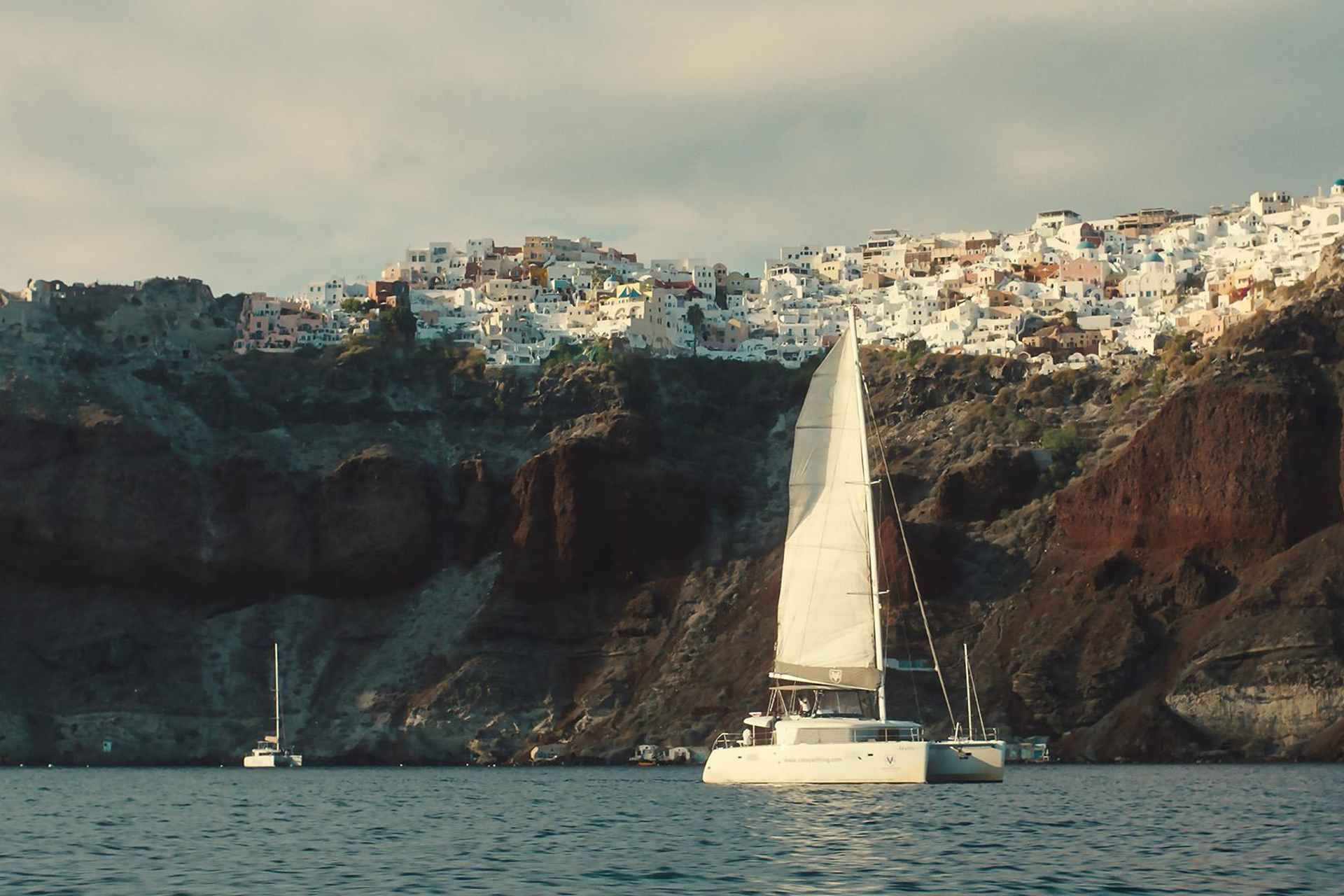 Santorini: Platinum Catamaran Cruise w/ BBQ Meal & Open Bar