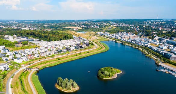 Photo of Phoenix See lake is an artificial lake on the former steelworks Phoenix East in Dortmund.