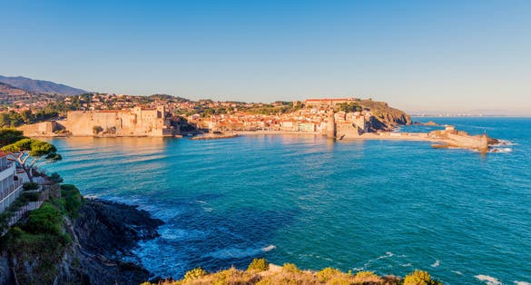 Photo of aerial view on Collioure, a coastal village in the southwest of France, near the city of Perpignan.