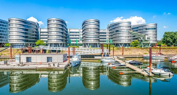 Photo of Innenhafen or inner harbor district in Duisburg city, Germany.