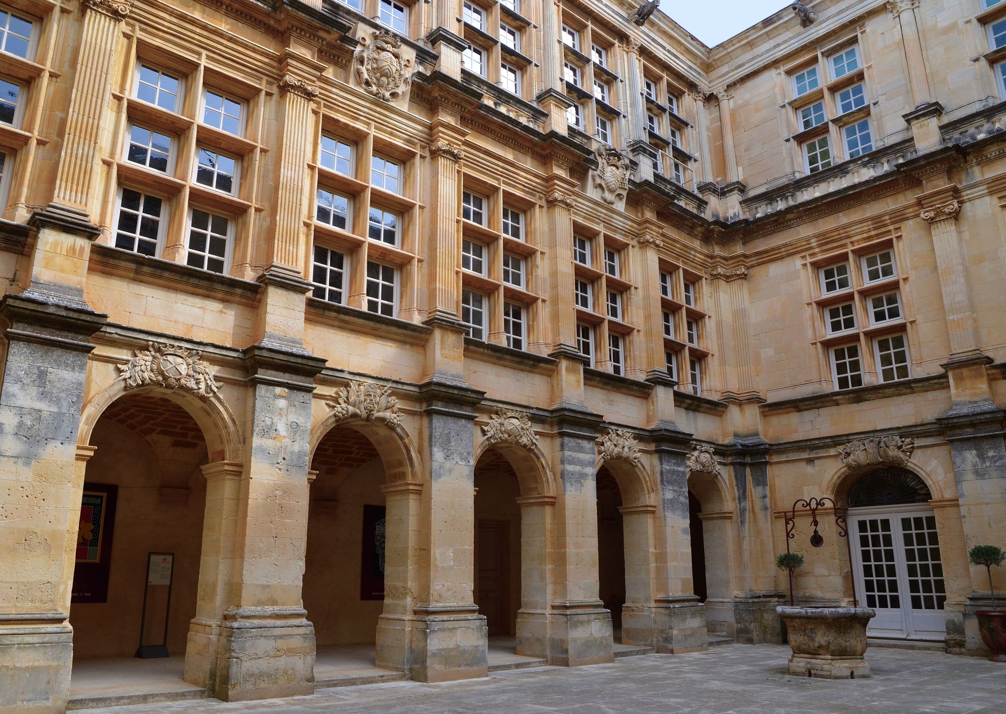 Architecture of courtyard of Grignan castle, Drome, Provence, France