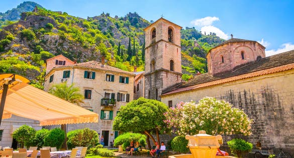 Beautiful narrow streets of old town Kotor, Montenegro.