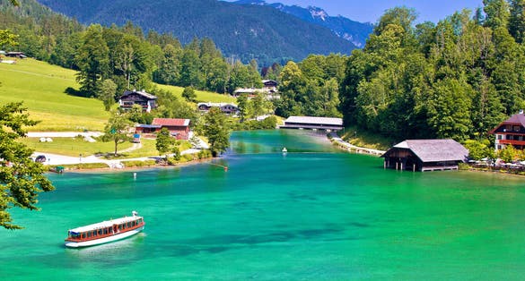 Photo of Konigssee Alpine lake coastline view, Berchtesgadener Land, Bavaria, Germany .