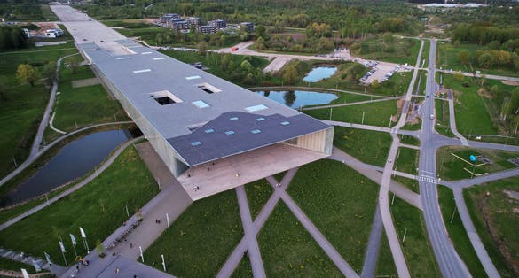 Photo of aerial view of Estonian National Museum, Tartu, Estonia.