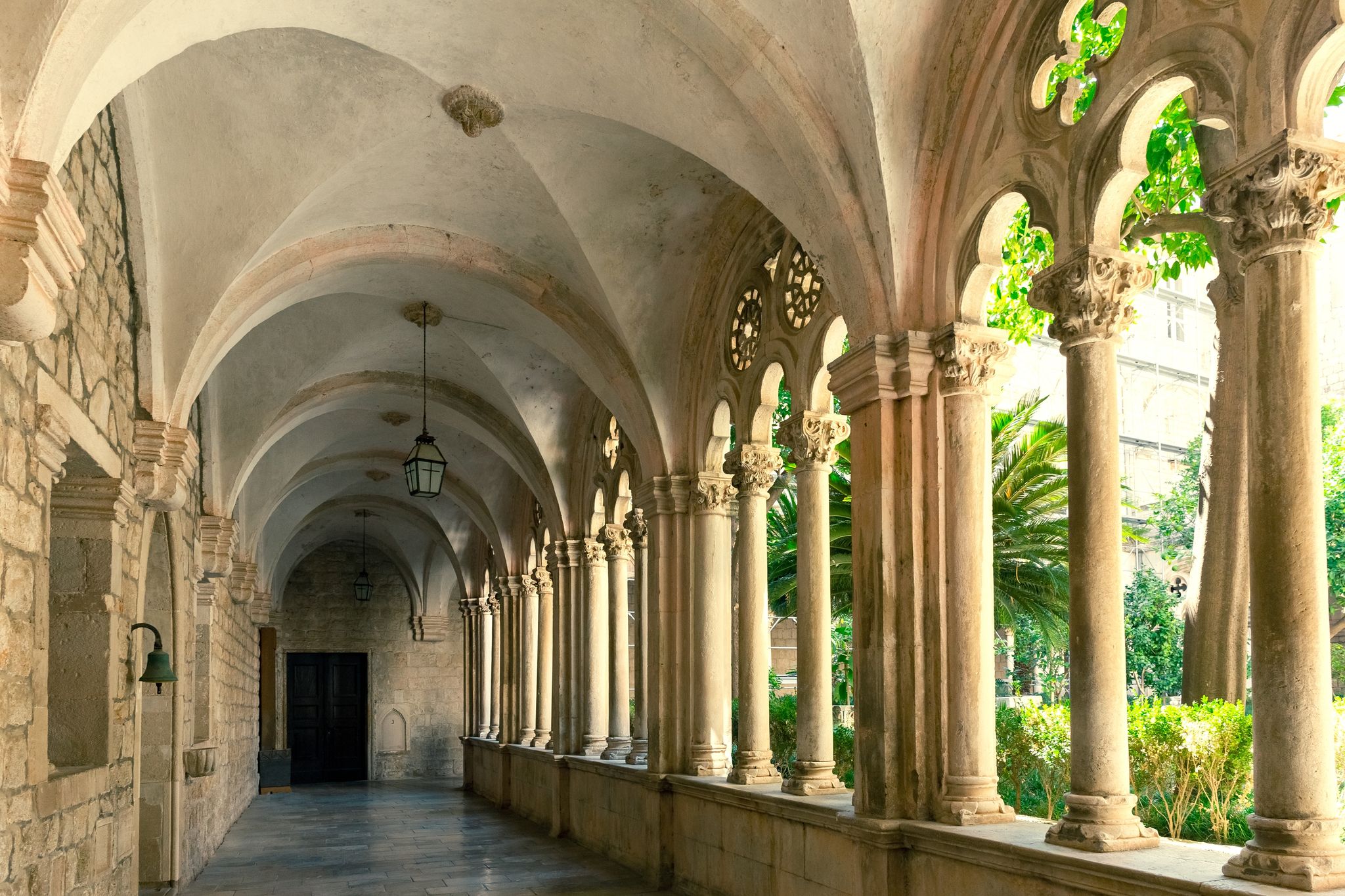 Photo of Dubrovnik Dominican Monastery Inner Courtyard, Beautiful Masterpiece of the Gothic Architecture of 15th century, Croatia.