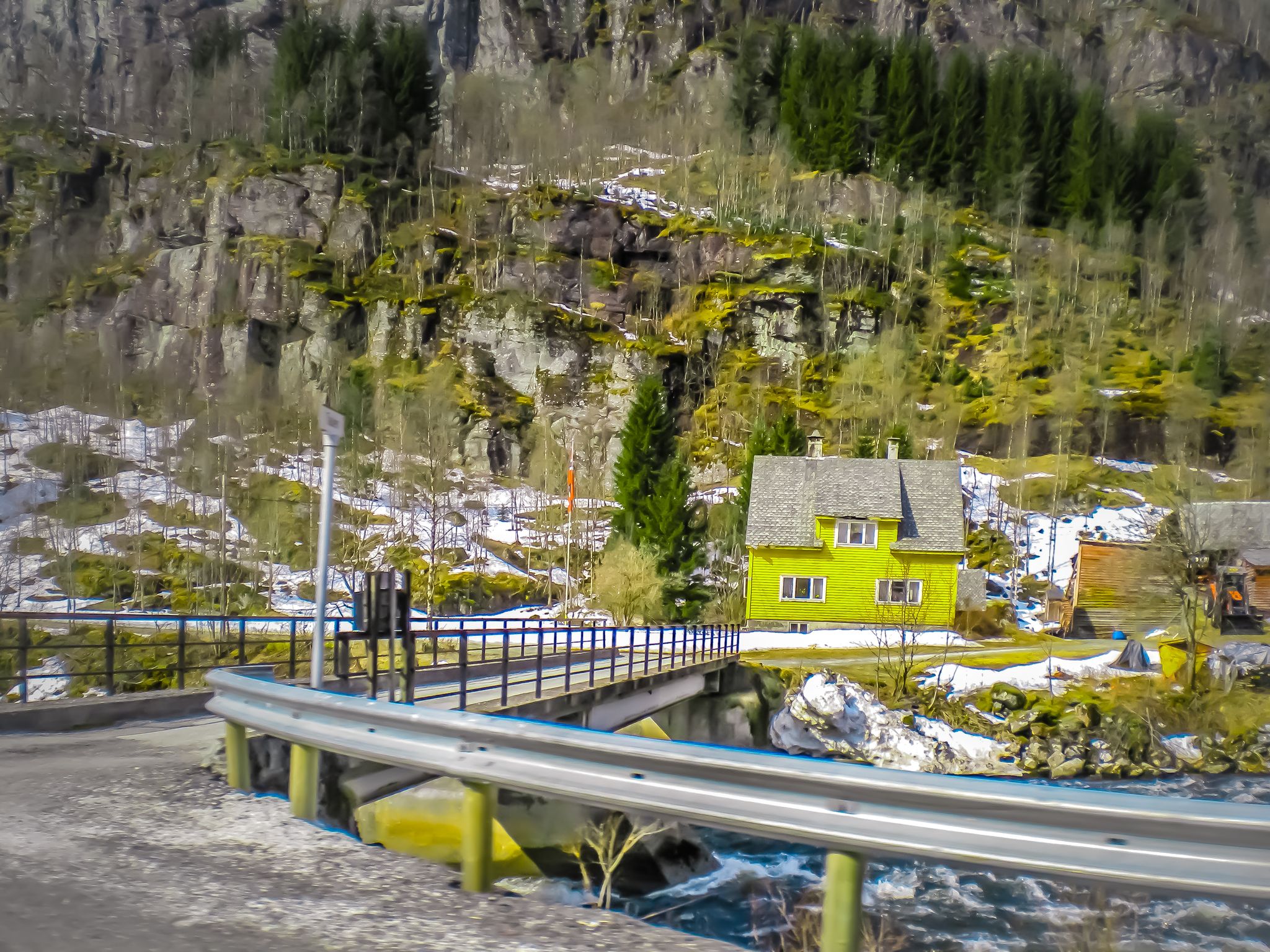 Photo of beautiful tranquil landscape of Norway at Sognefjorden and Flåm little village with an old railway in the mountains in the middle of Norwayز