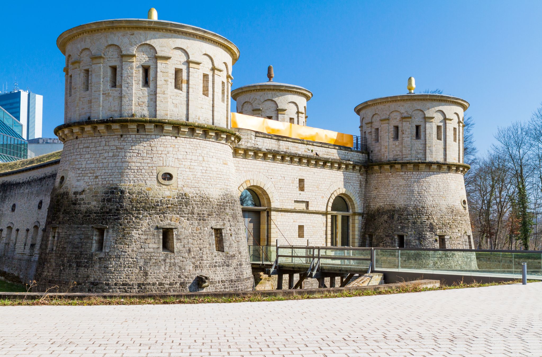 Restored building of the old fortress three acorns in Luxembourg. Nowadays it is a modern museum
