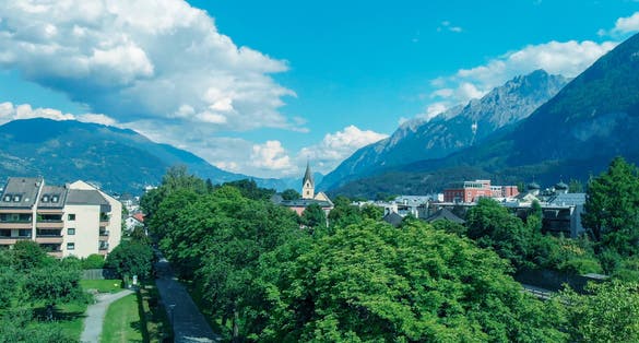 PHOTO OF VIEW OF Aerial view of Lienz skyline, Austria in summer season.