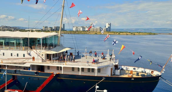 Royal yacht Britannia, top tourist attraction in Edinburgh, port of Leith. Edinburgh Scotland, UK.