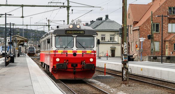  Rail car leaving Ostersund central station in Sweden.