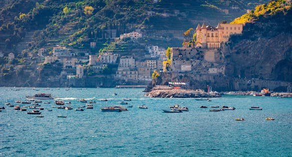 Long focus picture of Maiori port. Splendid seascape of Mediterranean seascape, Amalfi coast in the province of Salerno, Italy, Europe.