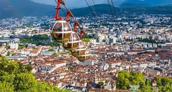 Photo of aerial view of Grenoble city, France.