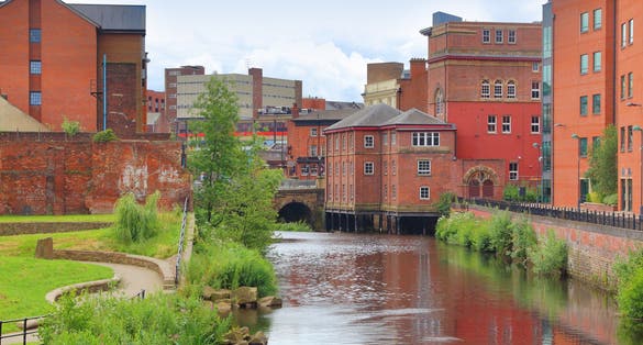 Sheffield - city in South Yorkshire, UK. River Don and old factories.
