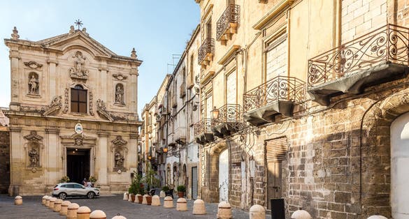 View at the Cathedral of San Cataldo in the streets of Taranto in Italy