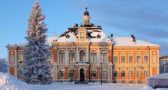  Photo of Kuopio City Hall on the Market Square in winter, Finland.