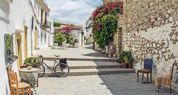 photo of street in the old town of Ibiza, Spain.