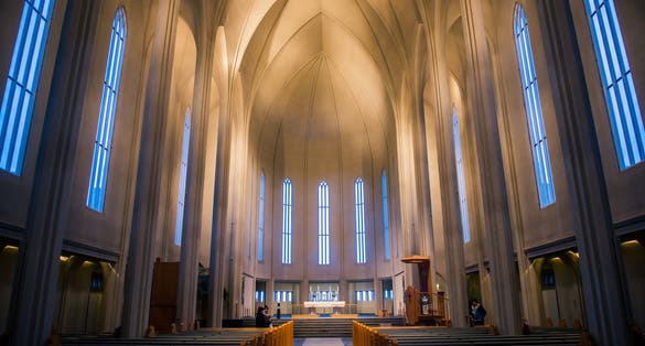 photo of REYKJAVIK, ICELAND, JANUARY 27,2019. Hallgrimskirkja is a Lutheran parish church cathedral in Reykjavik, Iceland. Beauty stony modern church hallgrimskirkja in center of Reykjavik - Iceland.
