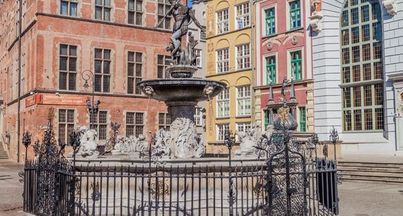 Photo of the famous Neptune's fountain in Gdansk, Poland.