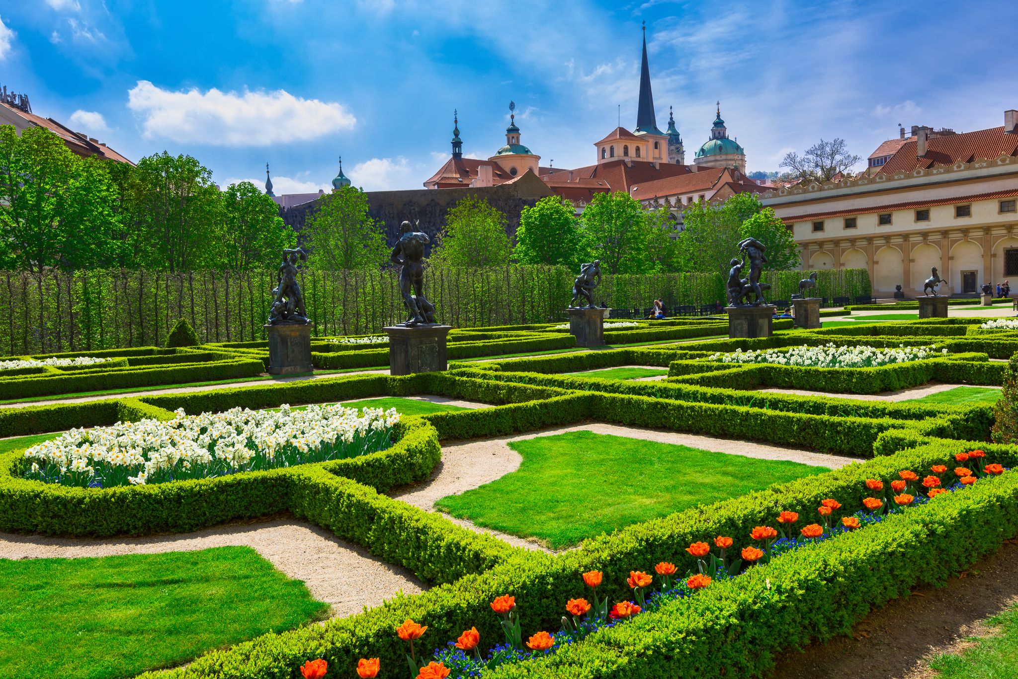 Photo of Valdstejnska Garden and Prague Castle in Prague, Czech Republic.