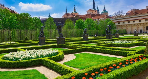 Photo of Valdstejnska Garden and Prague Castle in Prague, Czech Republic.