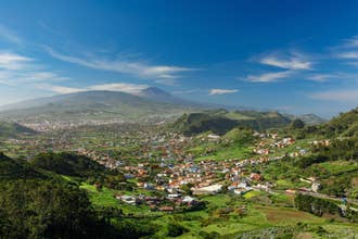 Vacation on Tenerife: View at San Cristobal de La Laguna and Teide volcano from Anaga National Park