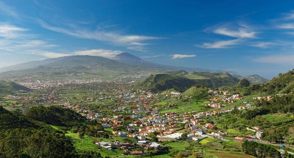 Vacation on Tenerife: View at San Cristobal de La Laguna and Teide volcano from Anaga National Park