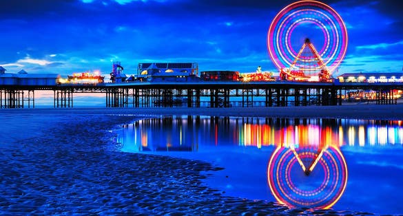 Blackpool pleasure beach in the evening.